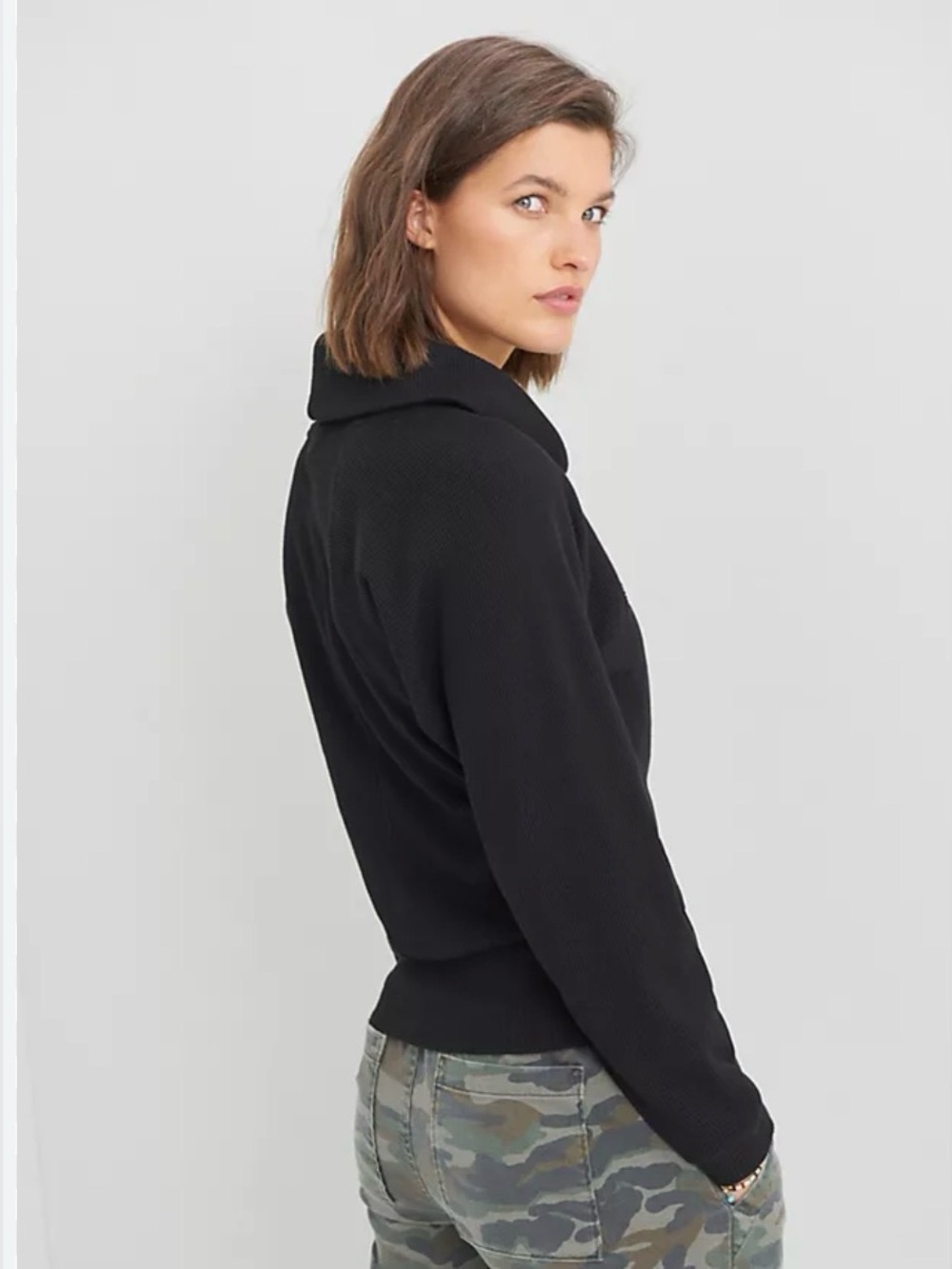 Anthropology Pilcro Angie Mock Neck Waffle Top Black Cowl Neck Women's Sweater - Picture 2 of 10